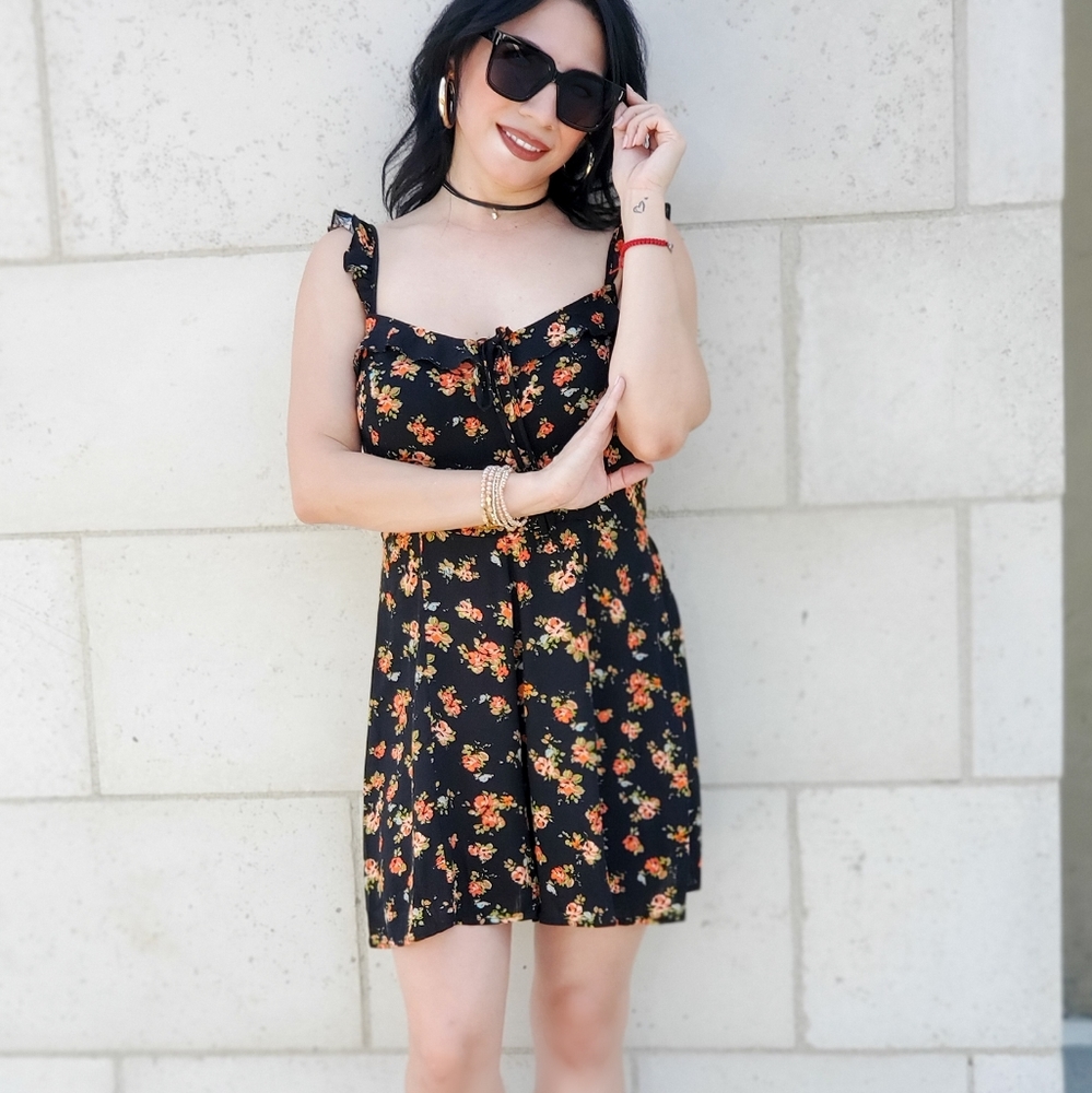 Smocked Floral Romper with adjustable ruffle strap